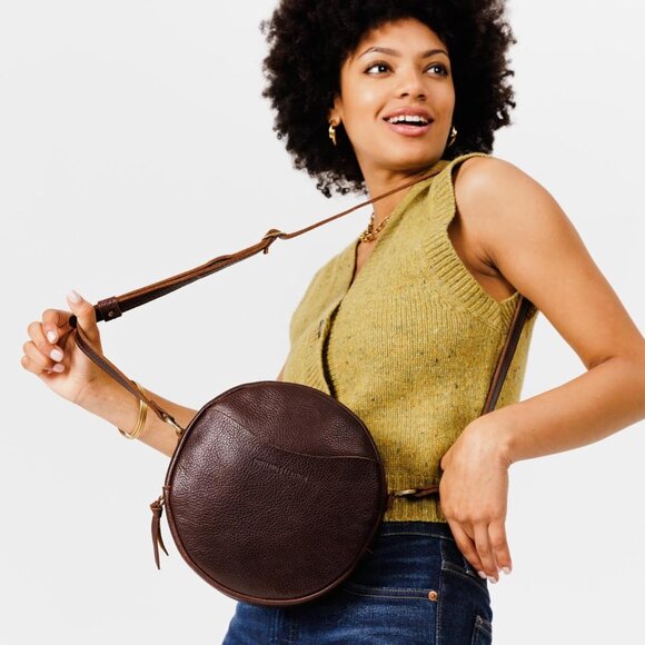 Leather Goods Circle Crossbody Bag for Women Coldbrew
